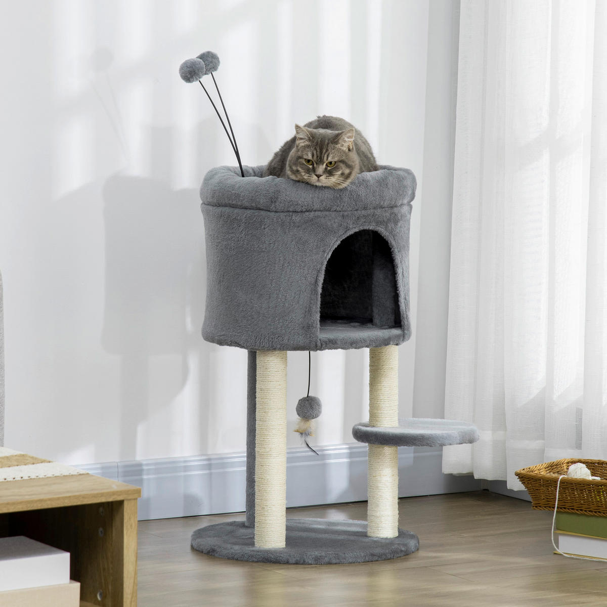 PawHut Kratzbaum grau Polyester B/H/L: ca. 44,5x73,5x44,5 cm Kratzbaum - cremeweiß/grau (44,50/44,50/73,50cm) - PawHut