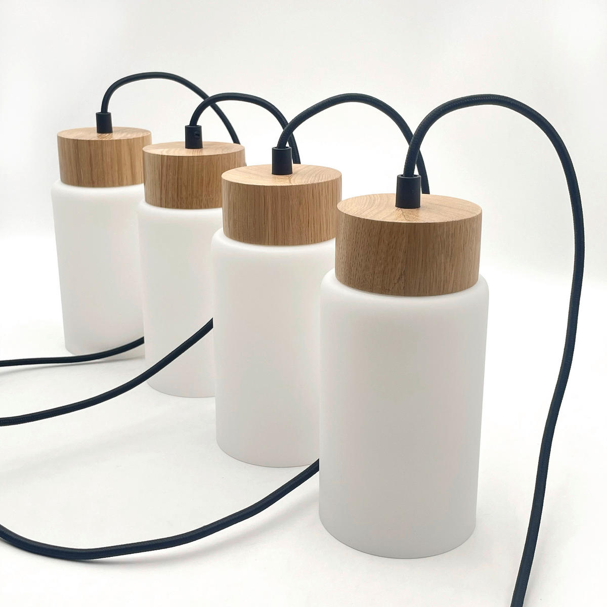 Lamkur Hängeleuchte schwarz Stahl Glas Holz B/H/L: ca. 85x20x20 cm E27 4 Brennstellen Marcus - schwarz (20,00/85,00/20,00cm) - Lamkur