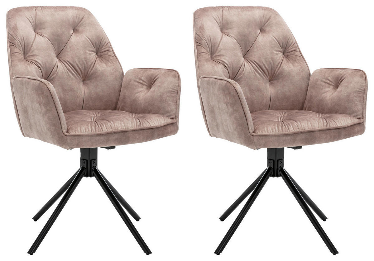 byLIVING Sessel SARINA  2er-Set beige Vintage Samt Metall B/H/T: ca. 59,5x89x62 cm SARINA  2er-Set - beige (59,50/89,00/62,00cm) - byLIVING