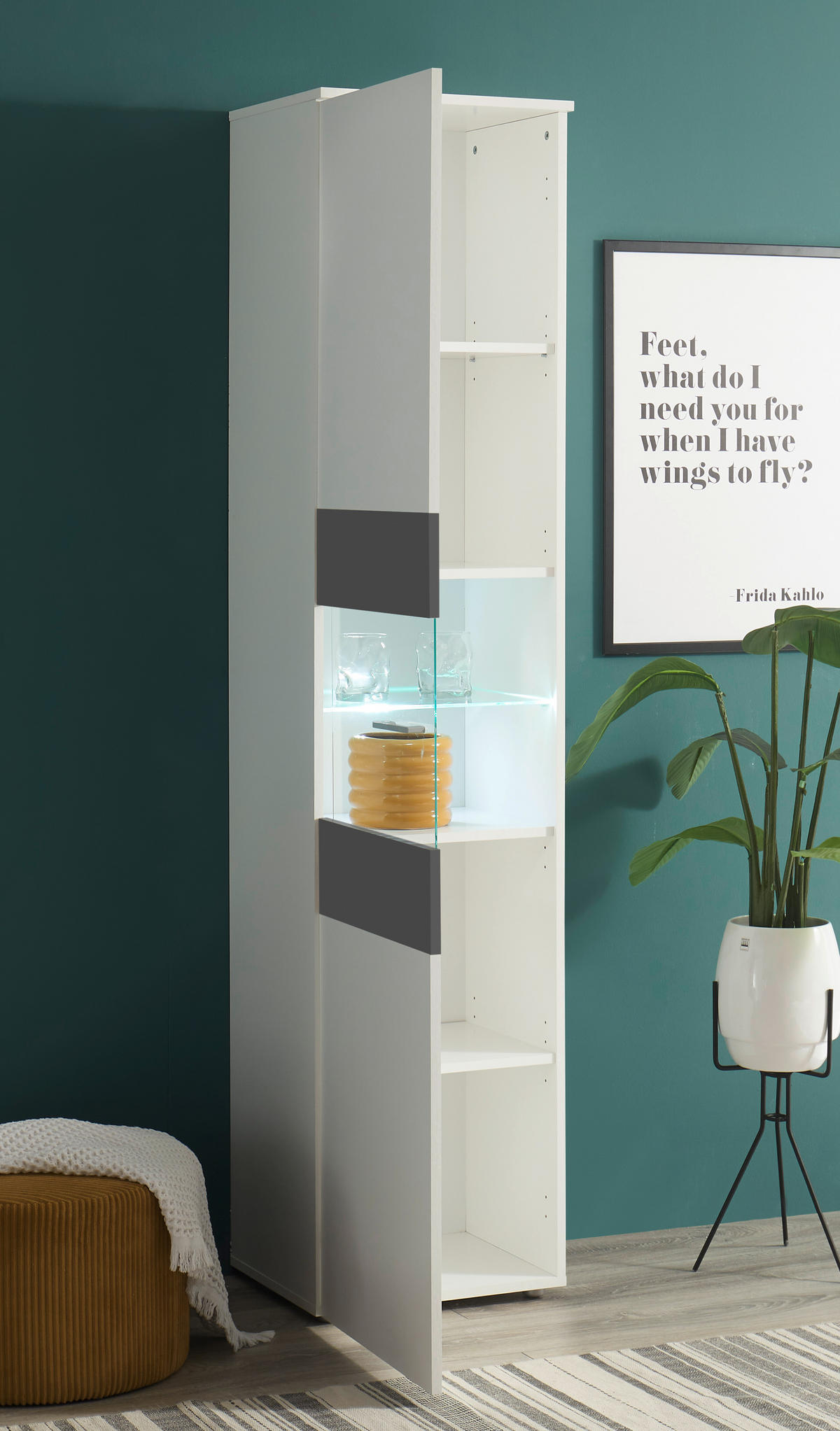 Vitrine Alex weiß Graphit B/H/T: ca. 45x195x37 cm Alex - weiß/Graphit (45,00/195,00/37,00cm)