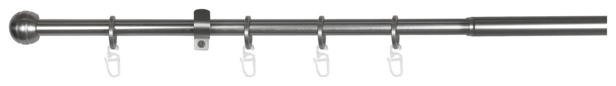 Gardinenstange Edelstahloptik Metall ausziehbar von ca. 120 bis 210 cm 1.0 Läufe Gardinenstange_Habito_Rillball - Edelstahloptik