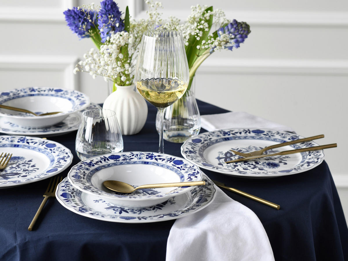 CreaTable Tafelservice Flora Zwiebelmuster blau Porzellan 12 tlg. Flora Zwiebelmuster - blau/weiß - CreaTable