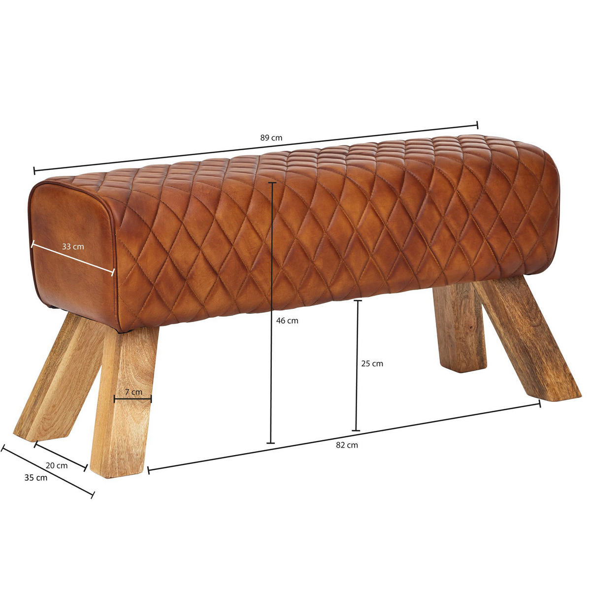 Wohnling Sitzbank braun natur Leder Echtholz B/H/T: ca. 89x46x35 cm Sitzbank - braun/natur (89,00/46,00/35,00cm) - Wohnling