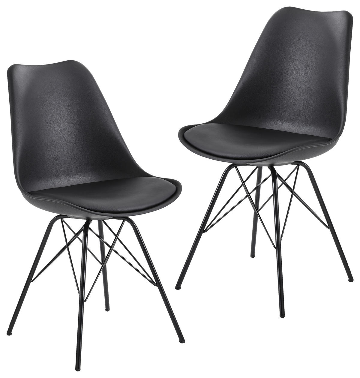 Stuhl 2er.-Set. schwarz Kunstleder Eisen B/H/T: ca. 58x86x48 cm 2er.-Set. - schwarz (58,00/86,00/48,00cm) - Wohnling