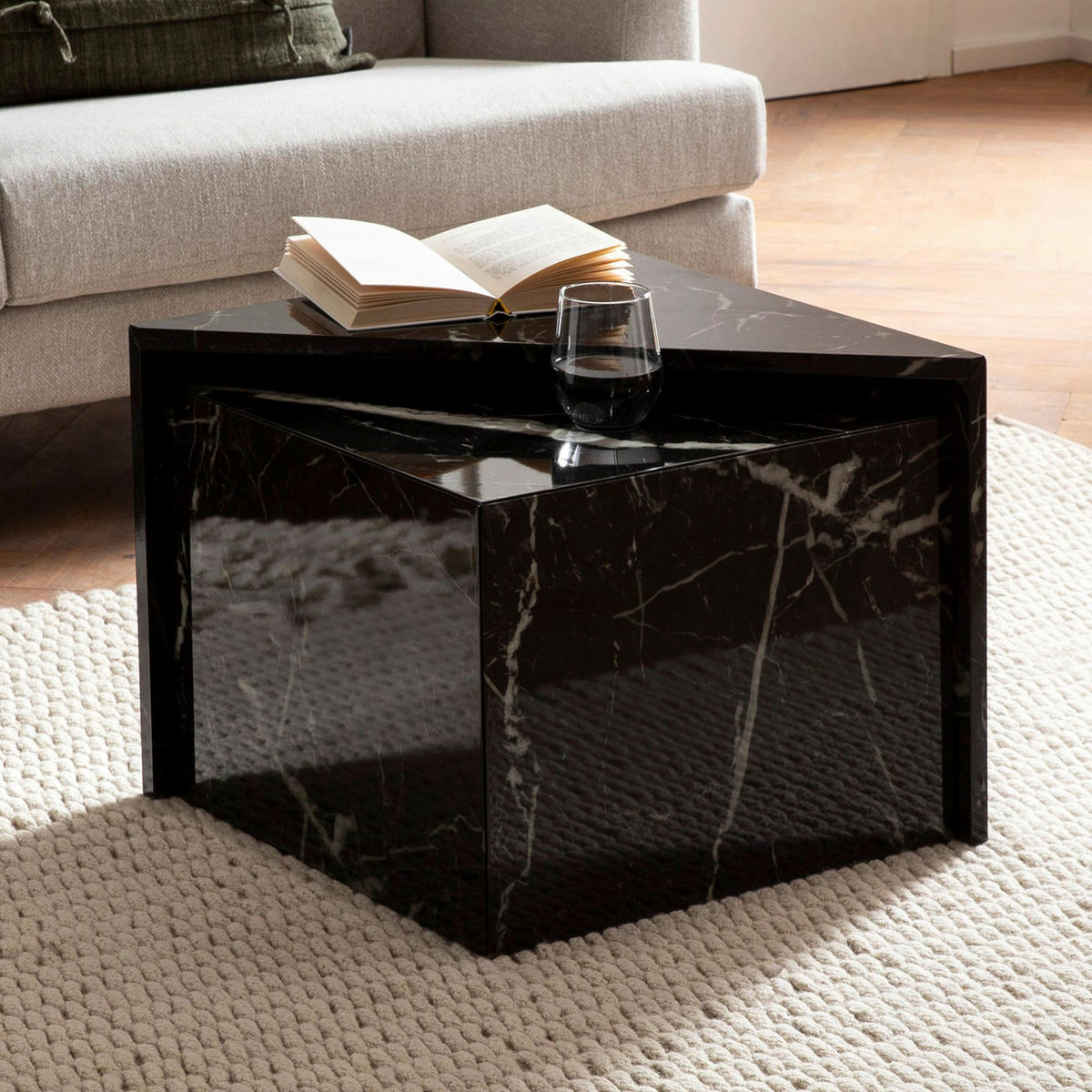 Couchtisch schwarz Marmor Optik B/H/T: ca. 50x42x50 cm Couchtisch - schwarz (50,00/42,00/50,00cm) - Wohnling