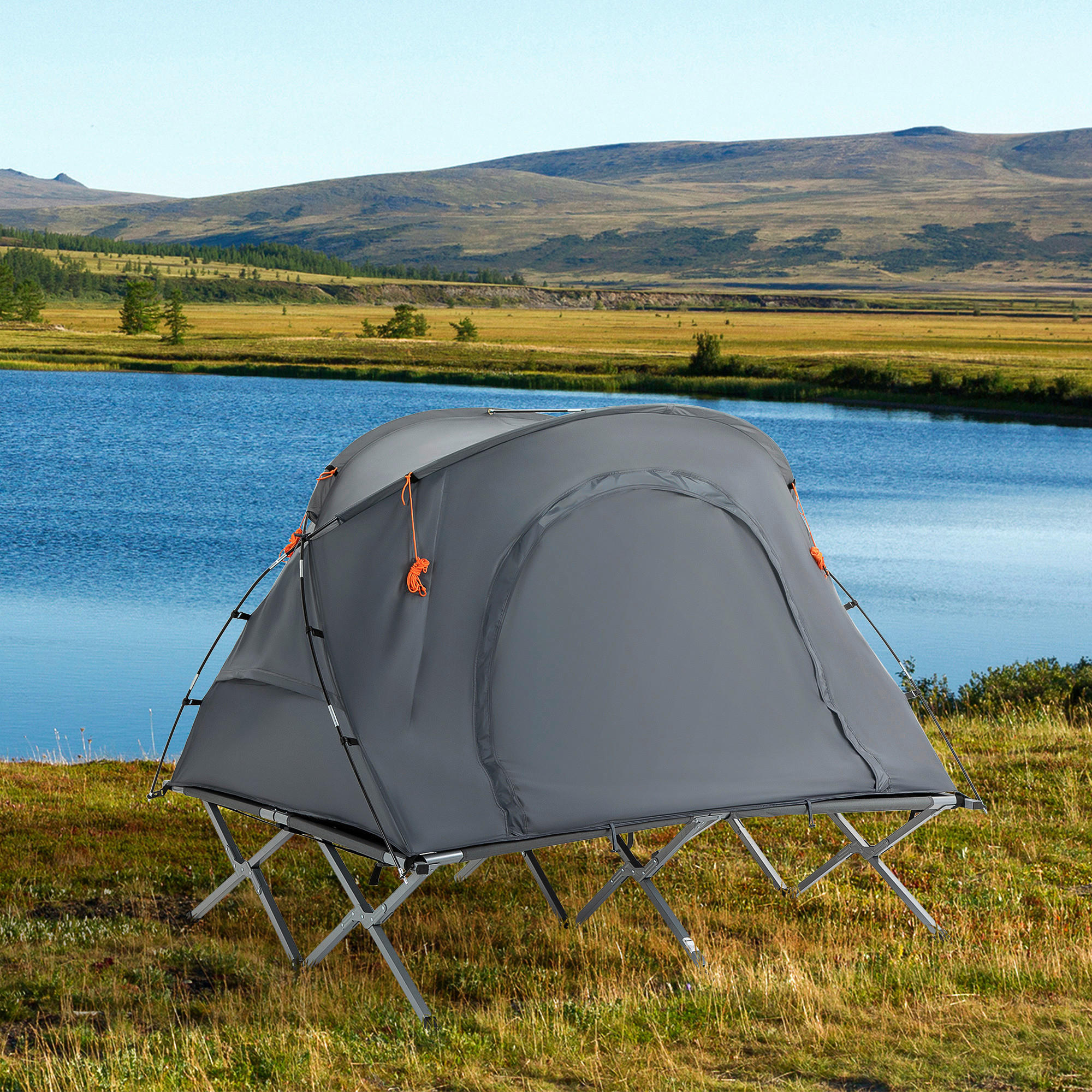 Outsunny Campingartikel B/H/L: ca. 146x200x159 cm Feldbett - grau (159,00/146,00/200,00cm) - Outsunny