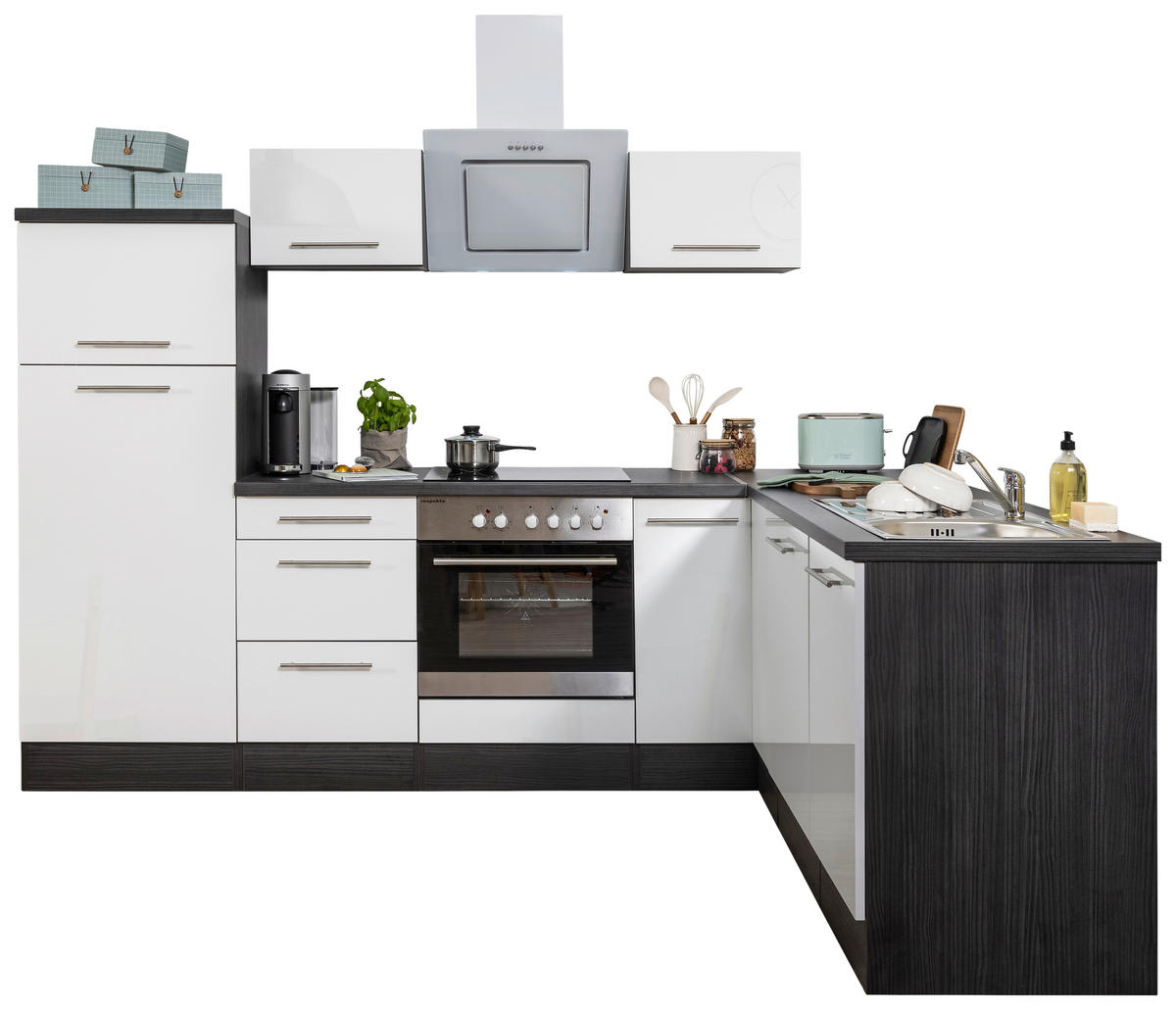 Respekta Küchenblock Premium weiß hochglänzend B/H/T: ca. 260x200x200 cm Premium - Eiche/weiß (260,00/200,00/200,00cm) - Respekta