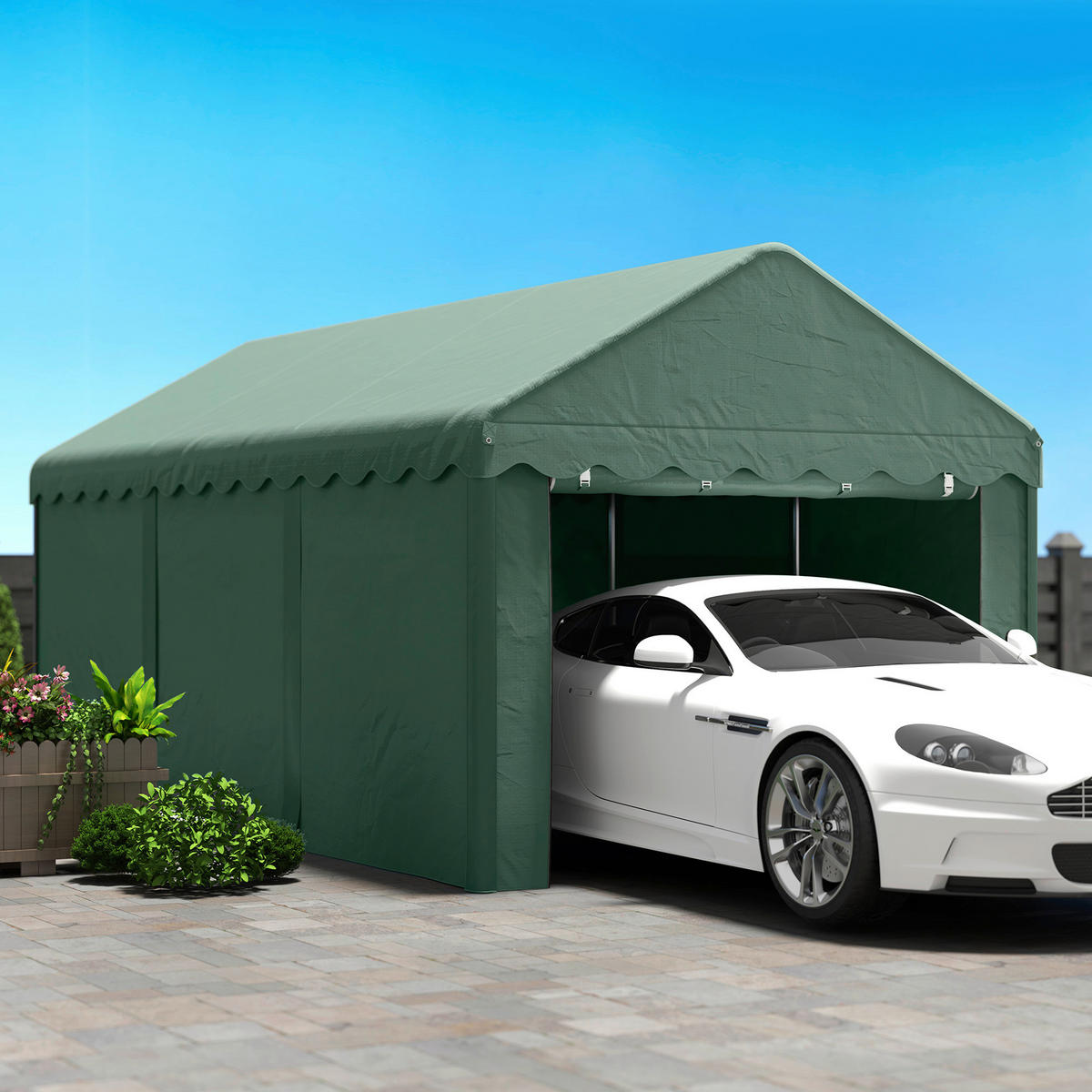 Outsunny Carport B/H/L: ca. 300x280x594 cm Carport - grün (594,00/300,00/280,00cm) - Outsunny