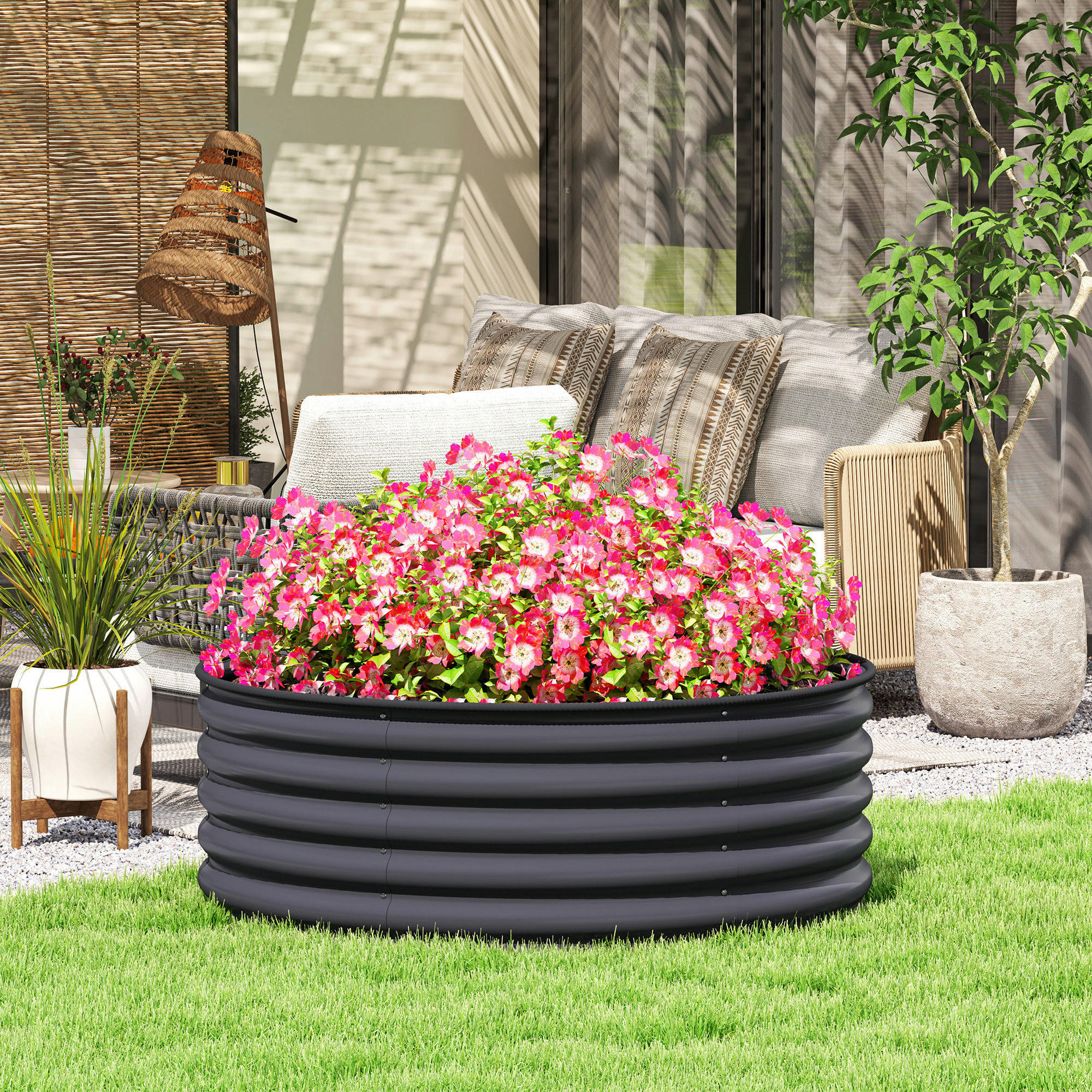 Outsunny Hochbeet dunkelgrau Stahl B/H/L: ca. 120x43x120 cm Hochbeet - dunkelgrau (120,00/120,00/43,00cm) - Outsunny