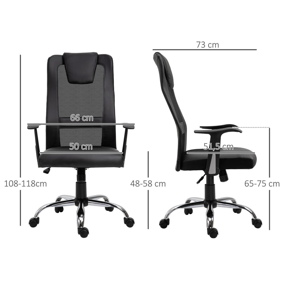 Drehstuhl 921-141BK schwarz 921-141BK - schwarz (66,00/108,00/73,00cm) - Vinsetto