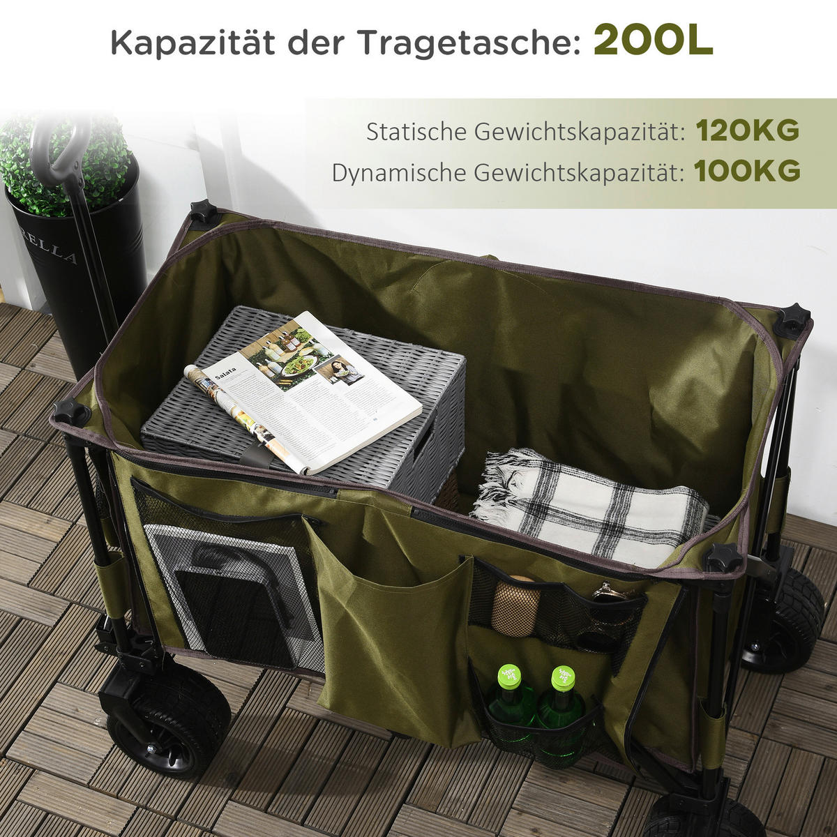 Outsunny Bollerwagen grün B/H/L: ca. 48x100,5x100 cm Bollerwagen - grün (100,00/48,00/100,50cm) - Outsunny