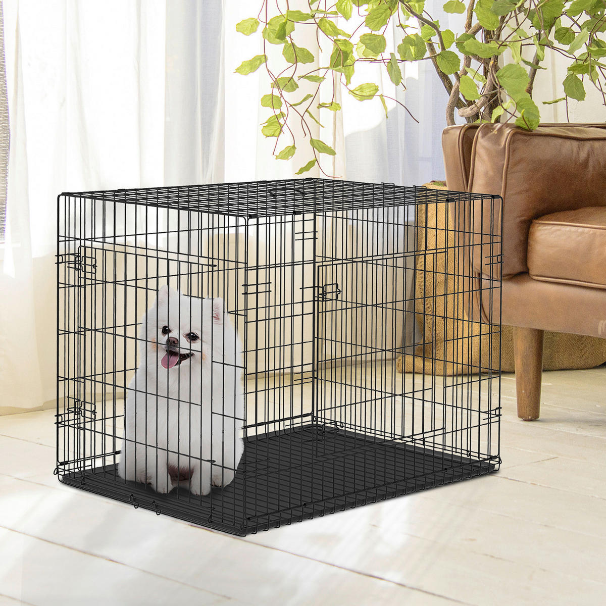 PawHut Transportkäfig schwarz Eisen B/H/L: ca. 53x57x76 cm Transportkäfig für Kleintiere - schwarz (76,00/53,00/57,00cm) - PawHut