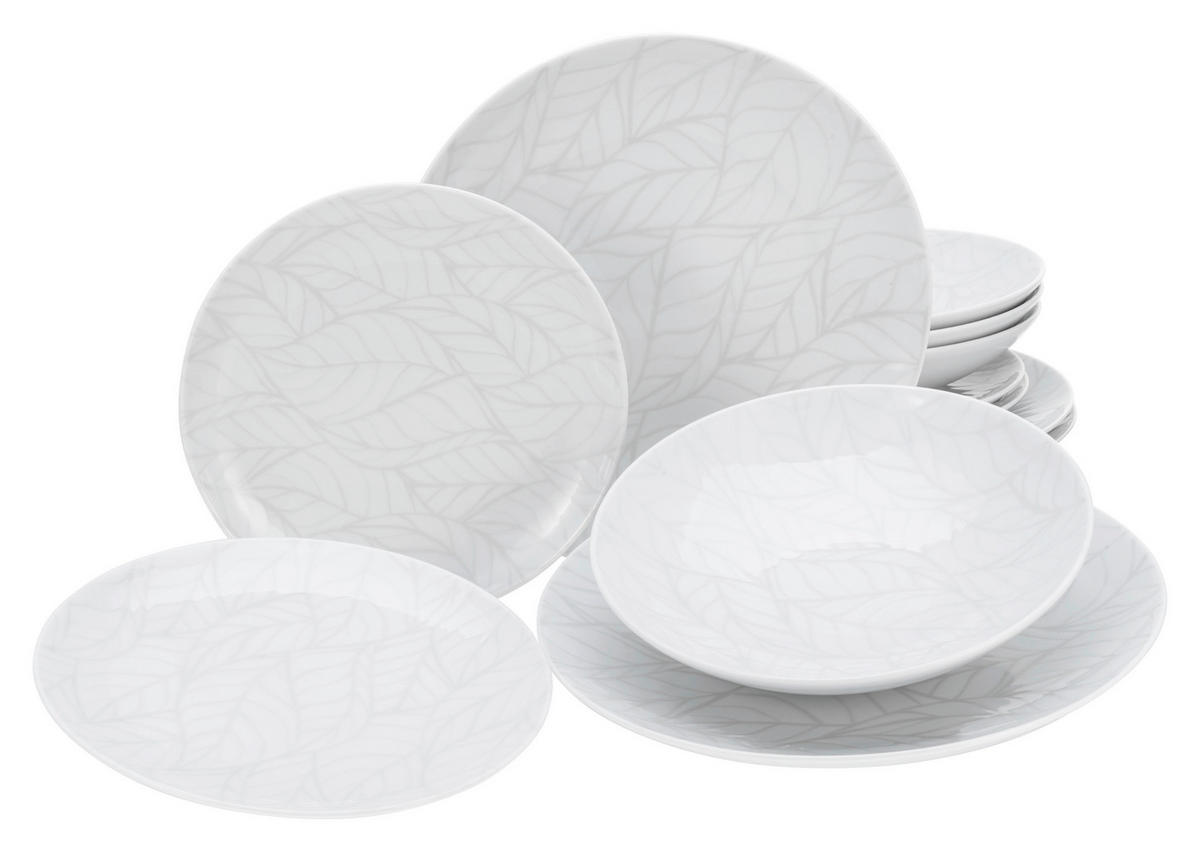 CreaTable Tafelservice Blätter - Serie Home multicolor Porzellan 12 tlg. Blätter - Serie Home - multicolor - CreaTable