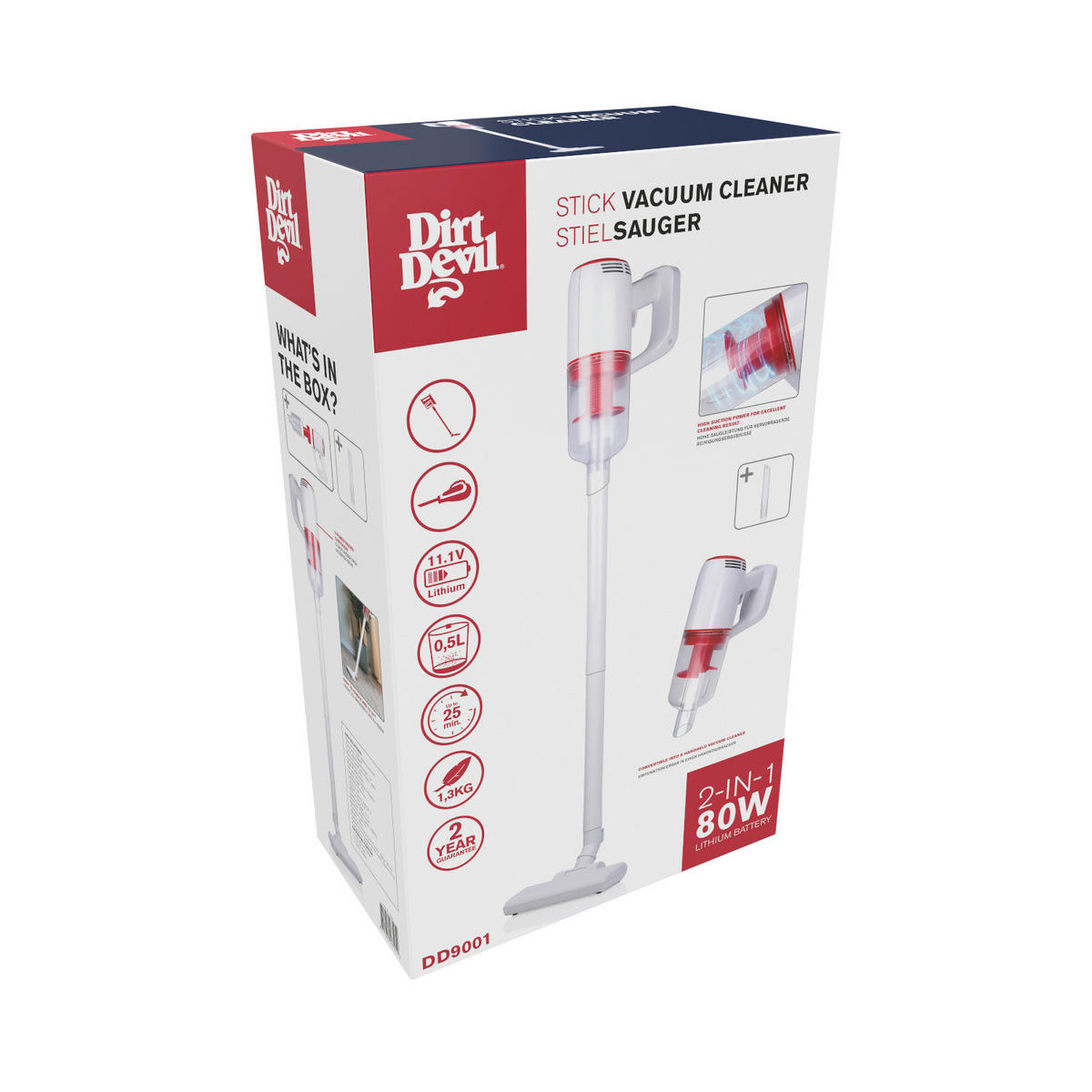 Dirt Devil Hand-/Stielstaubsauger DD9001 weiß rot Akku-Hand-/Stielstaubsauger_DD9001 - weiß/rot - Dirt Devil