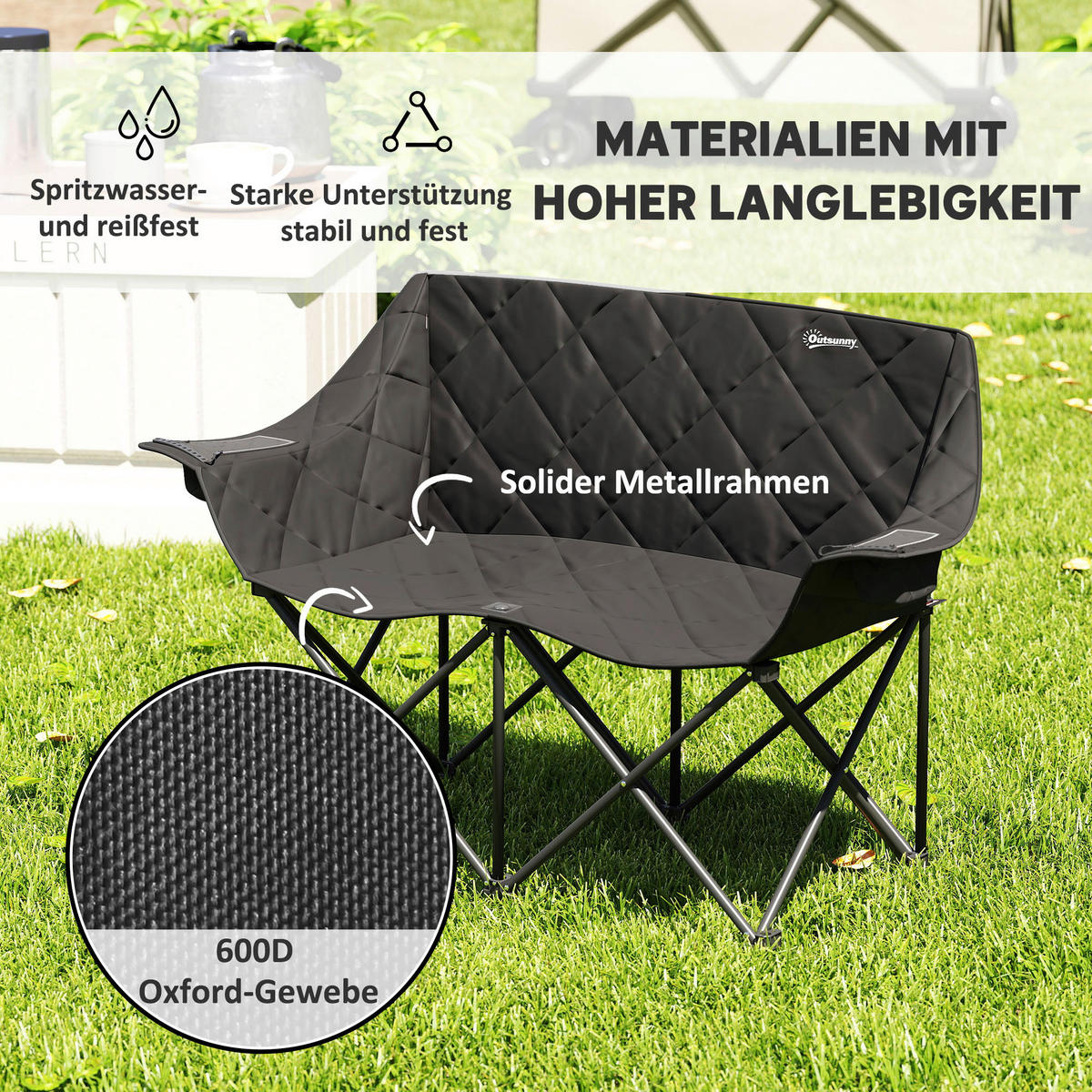 Outsunny Campingstuhl schwarz Metall B/H/L: ca. 60x92x145 cm Campingstuhl - schwarz (145,00/60,00/92,00cm) - Outsunny