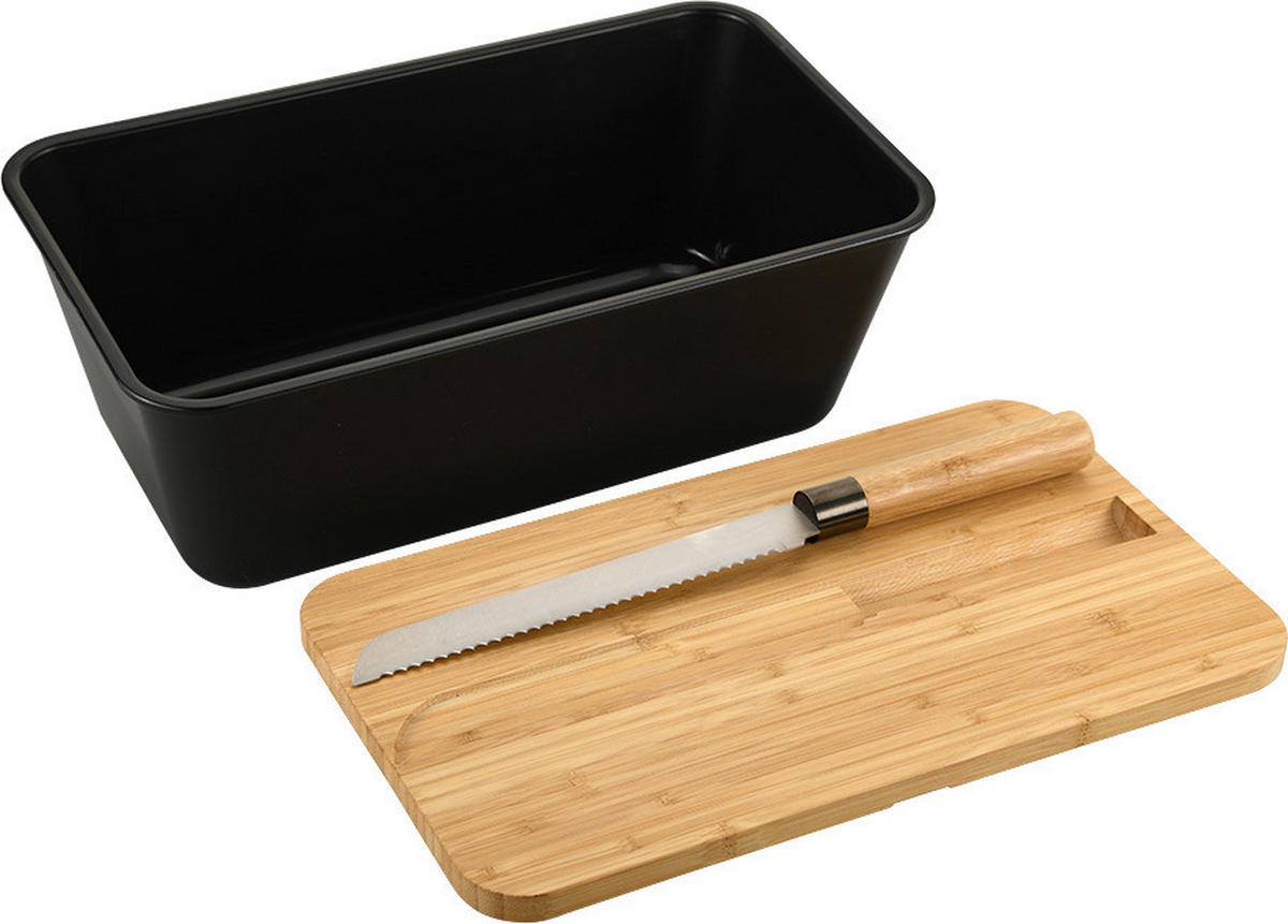 Kesper Brotbox schwarz Bambus B/H/L: ca. 20x15,5x34,8 cm Brotbox mit Messer - braun/schwarz (34,80/20,00/15,50cm) - Kesper