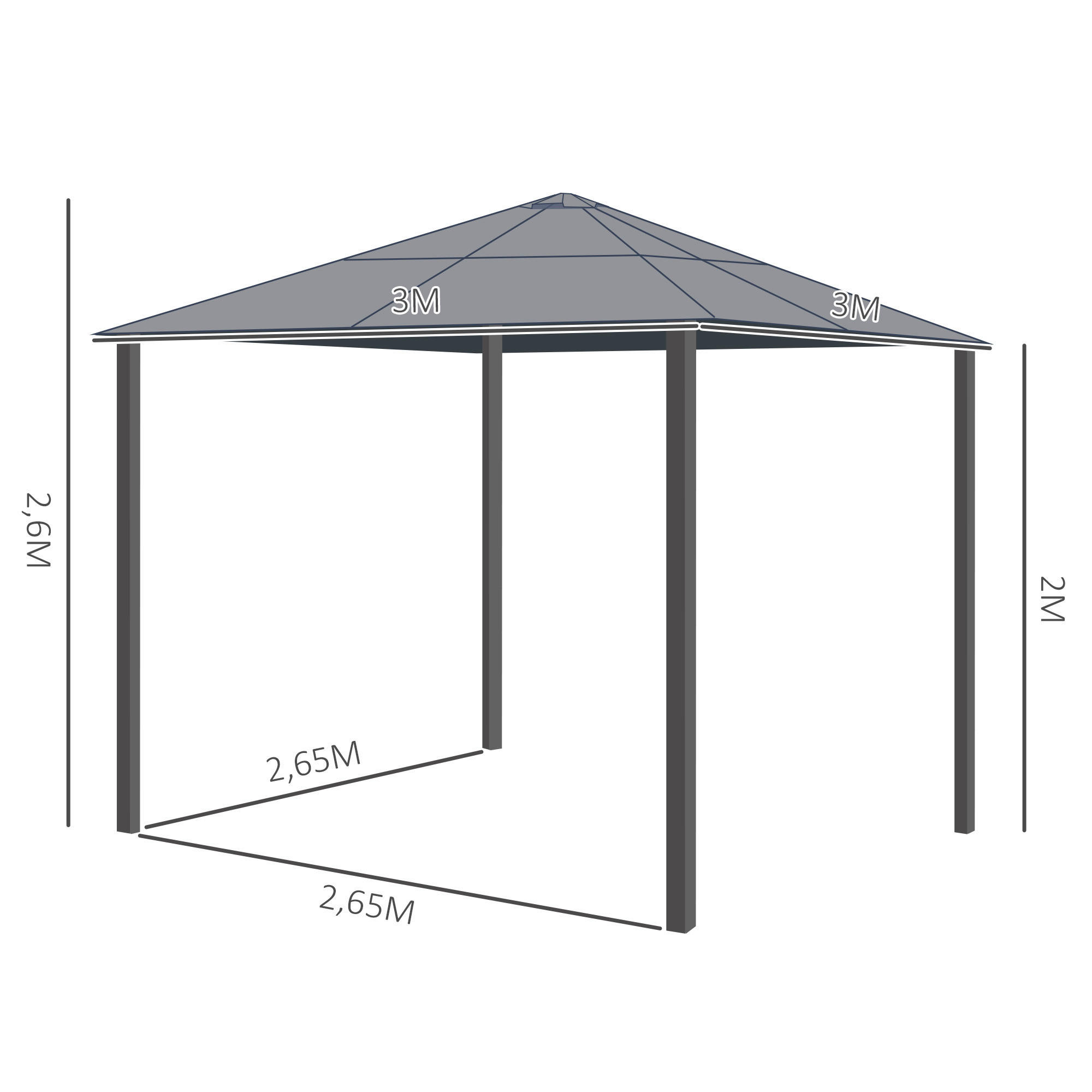 Outsunny Pavillon schwarz Metall B/H/L: ...