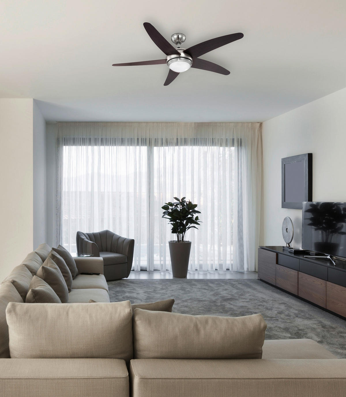 GLOBO Deckenventilator 306 nickel matt Opal H/D: ca. 37x132 cm max. 80 W Deckenventilator_Fabiola - nickel matt/Opal (132,00/37,00cm) - GLOBO
