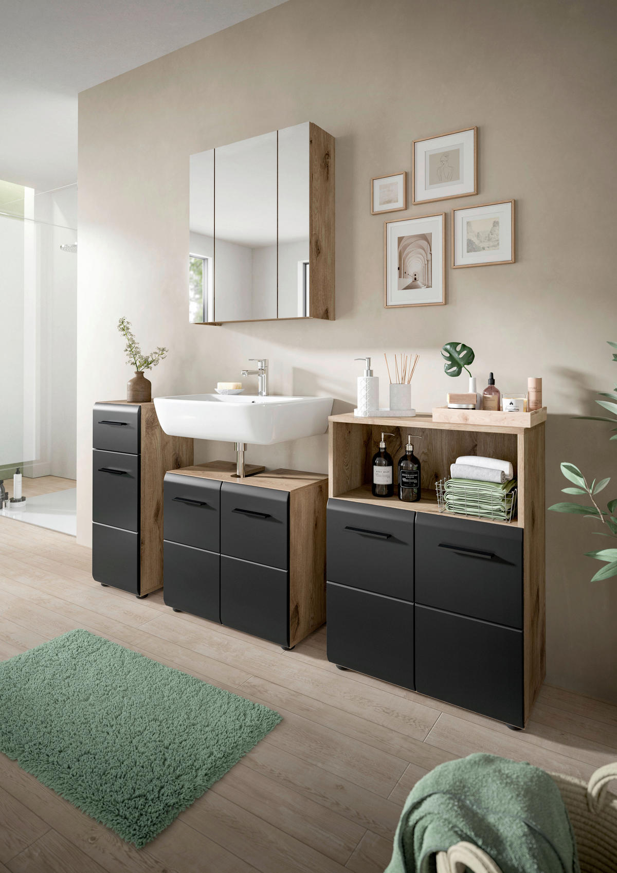 Schrank Ice Nox Oak Nachbildung schwarz matt B/H/T: ca. 30x80x30 cm Ice - schwarz (30,00/80,00/30,00cm) - xonox.home
