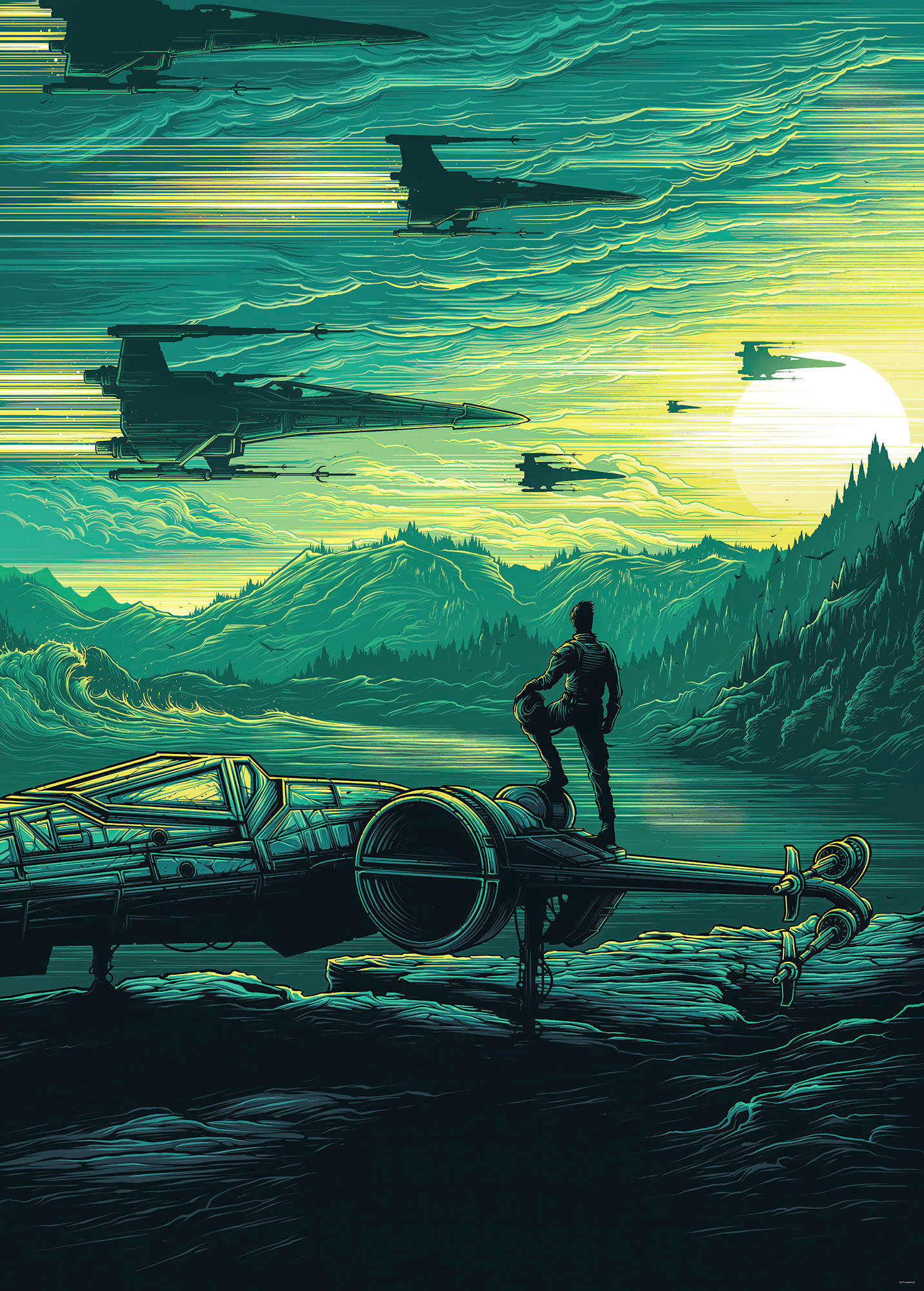 Komar Fototapete Star Wars X-Wing Assault Takodana, glatt, bedruckt, Comic, Retro, mehrfarbig, BxH: 200x280 cm, glatt, bedruckt