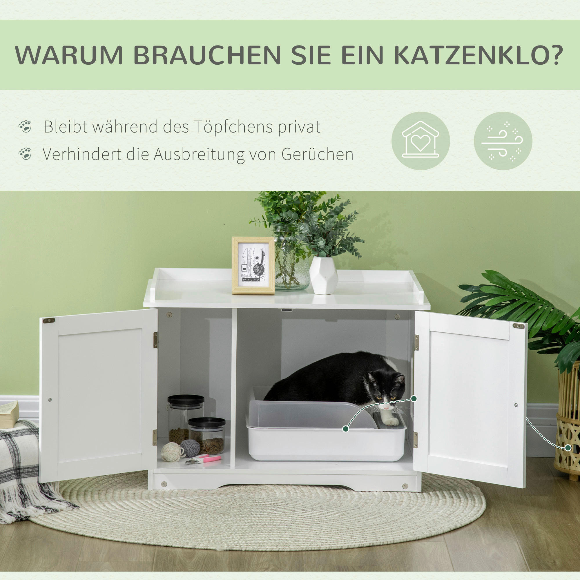 PawHut Katzen-Zubehör weiß Polypropylen B/H/L: ca. 48x86x52 cm Katzenklo - weiß (52,00/48,00/86,00cm) - PawHut