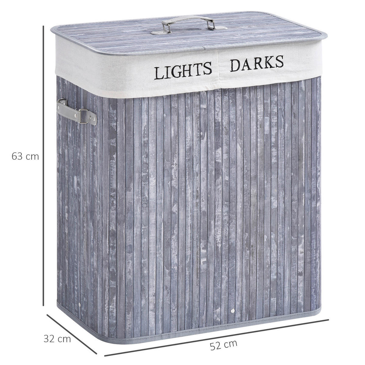 Wäschekorb mit 2 Tragegriffen grau Bambus Kunststoff B/H/L: ca. 32x63x52 cm Wäschekorb 850-020GY - grau (52,00/32,00/63,00cm) - HOMCOM