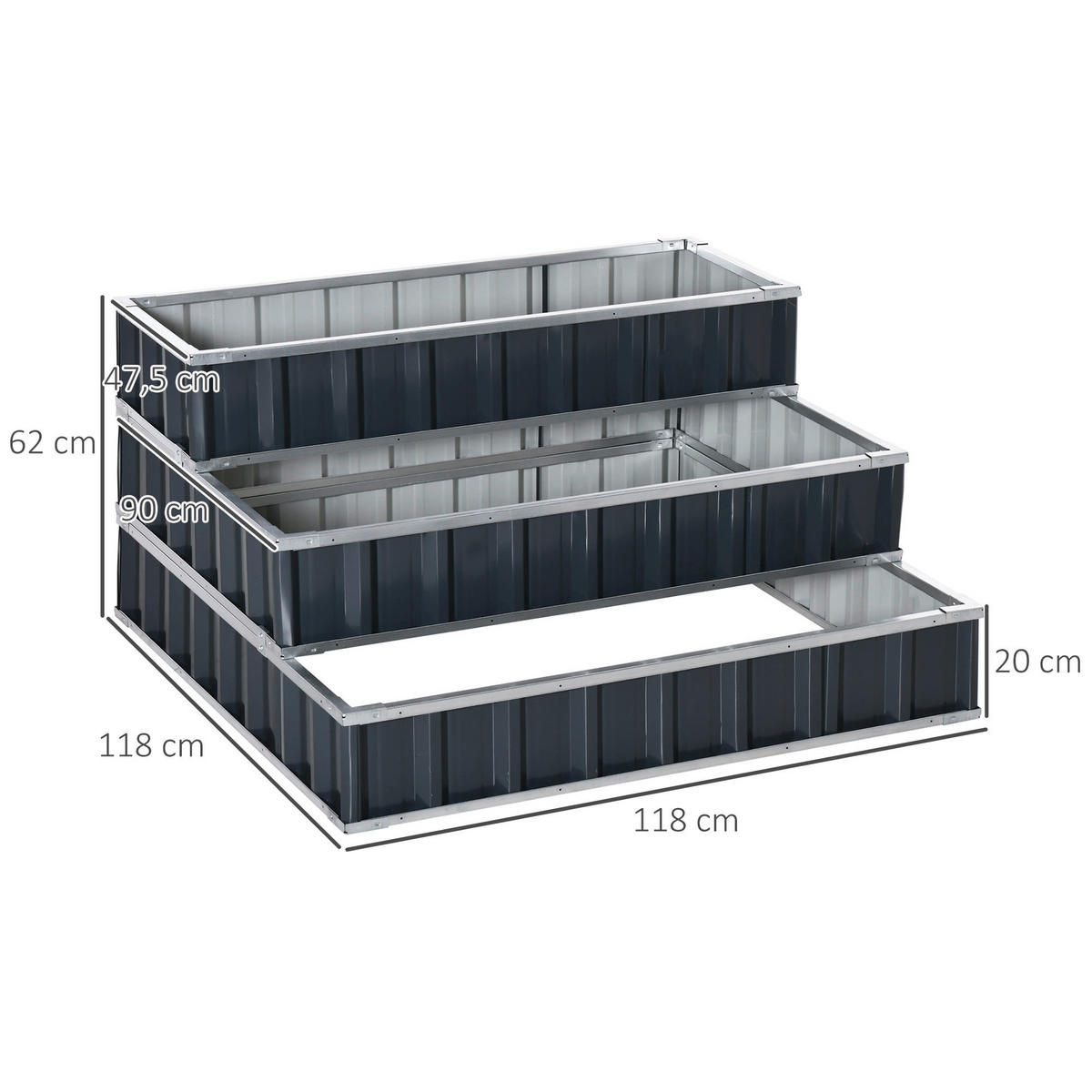 Outsunny Hochbeet dunkelgrau B/H/L: ca. 118x62x118 cm Hochbeet - dunkelgrau (118,00/118,00/62,00cm) - Outsunny