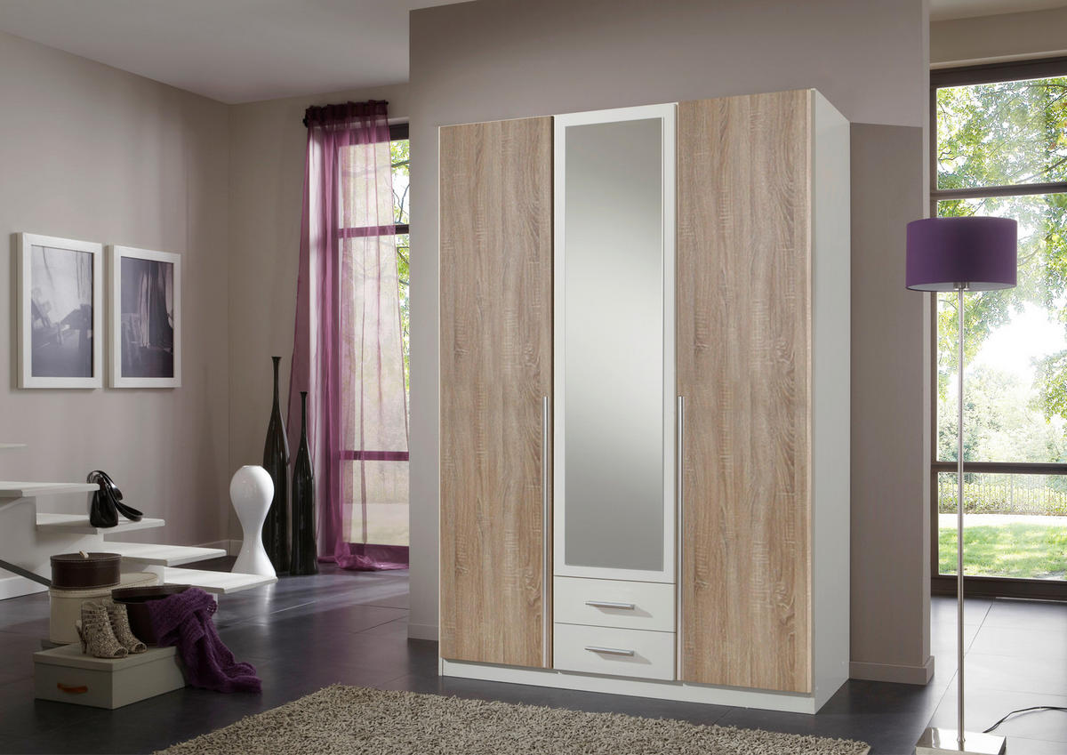 Kleiderschrank Skate weiß Eiche Sonoma Nachbildung B/H/T: ca. 135x197x58 cm Skate - Eiche/weiß (135,00/197,00/58,00cm)