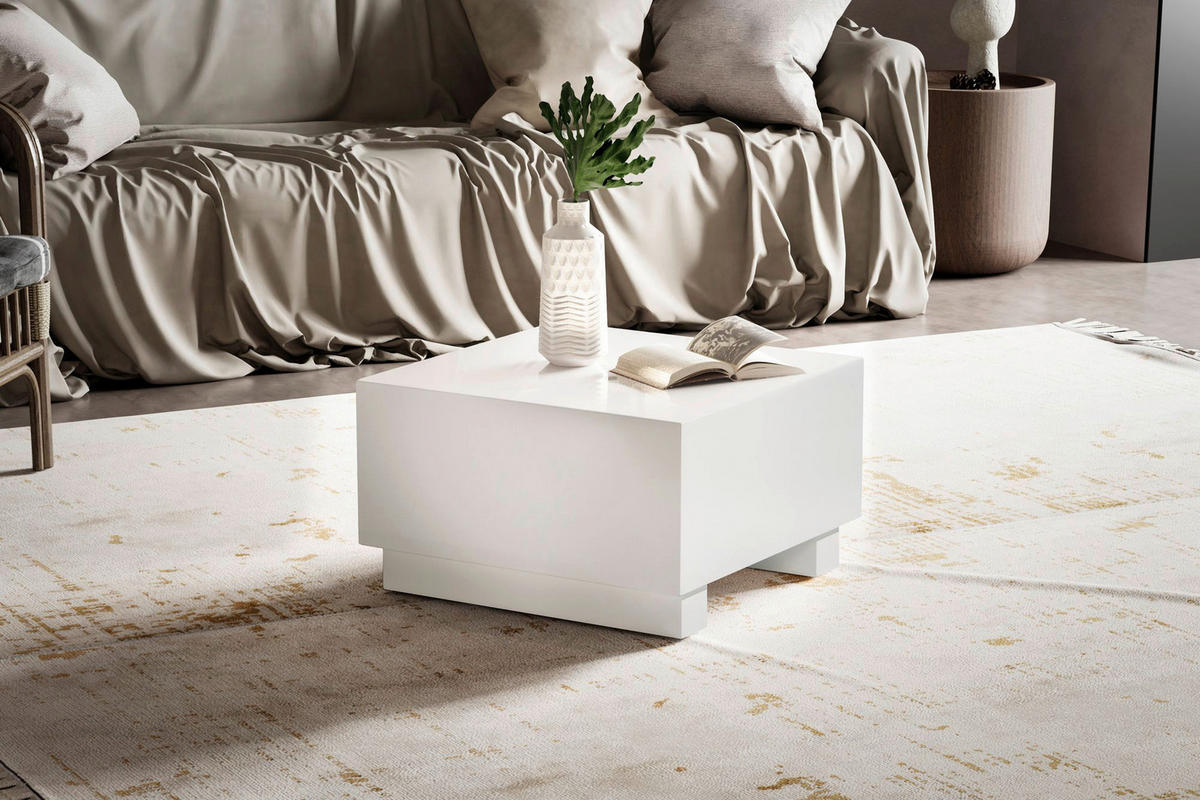 Couchtisch weiß Marmor Optik B/H/T: ca. 60x35x60 cm Couchtisch - weiß (60,00/35,00/60,00cm) - Wohnling