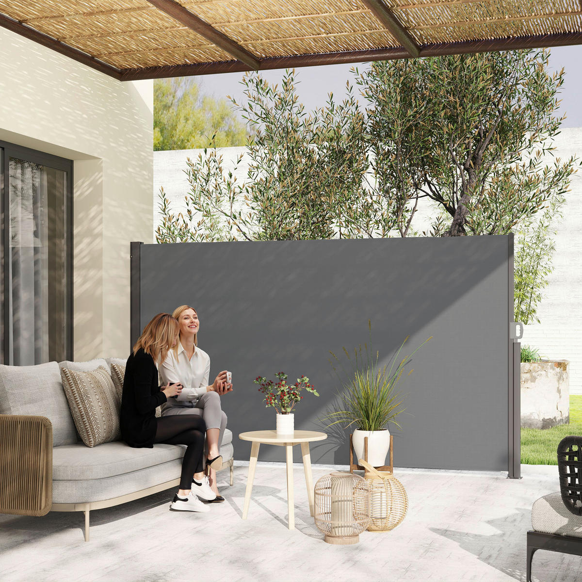 Outsunny Seitenmarkise dunkelgrau Aluminium B/H/L: ca. 1x180x300 cm Seitenmarkise - dunkelgrau (300,00/1,00/180,00cm) - Outsunny