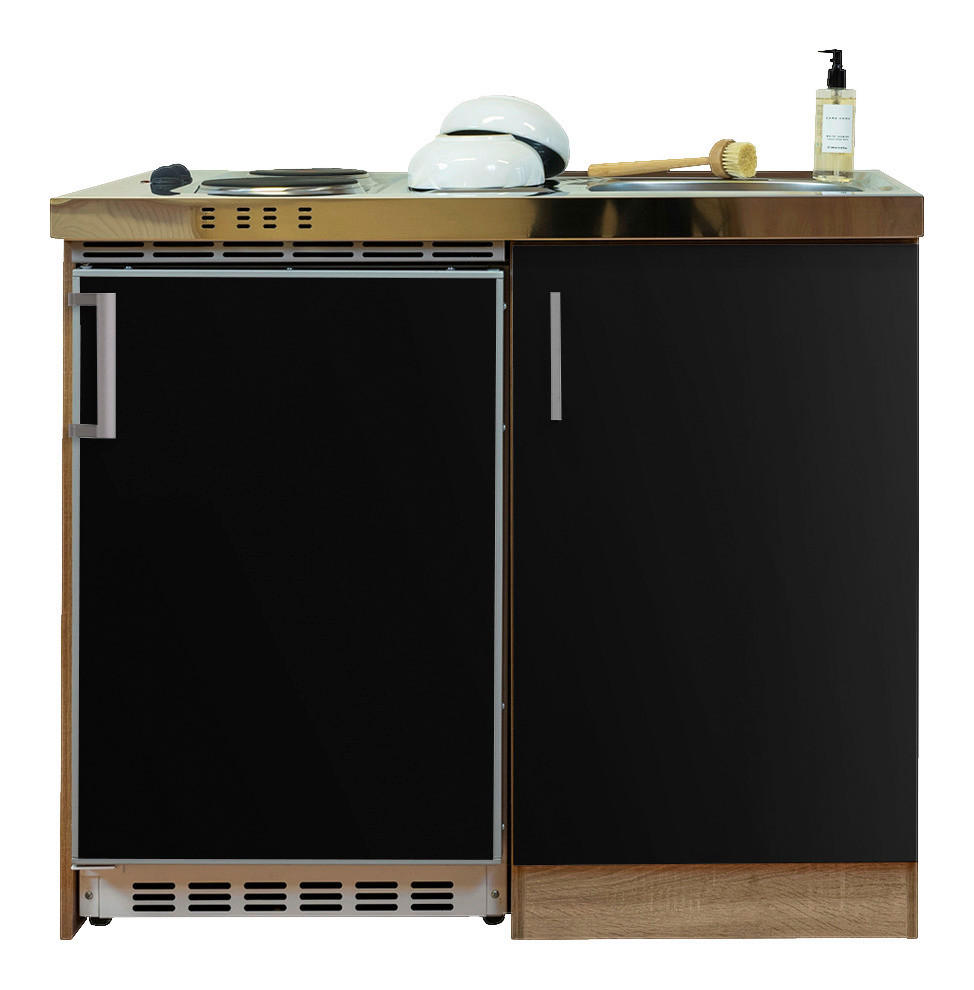 Respekta Miniküche 100 schwarz matt B/H/T: ca. 100x87x60 cm 100 - Eiche/schwarz (100,00/87,00/60,00cm) - Respekta