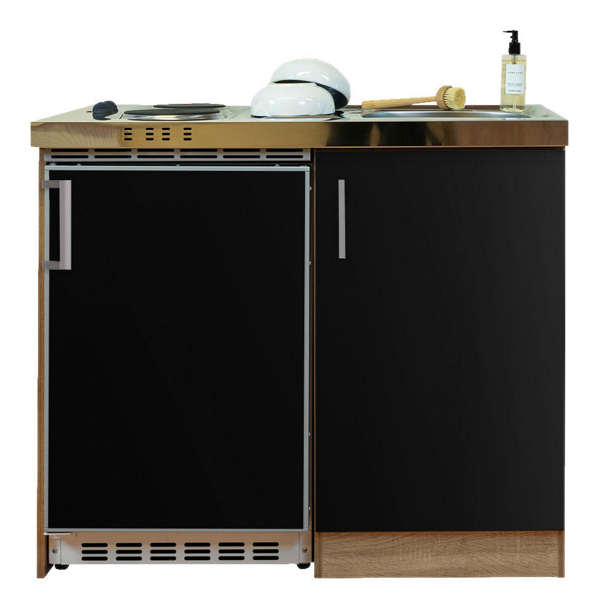 Respekta Miniküche 100 schwarz matt B/H/T: ca. 100x87x60 cm 100 - Eiche/schwarz (100,00/87,00/60,00cm) - Respekta
