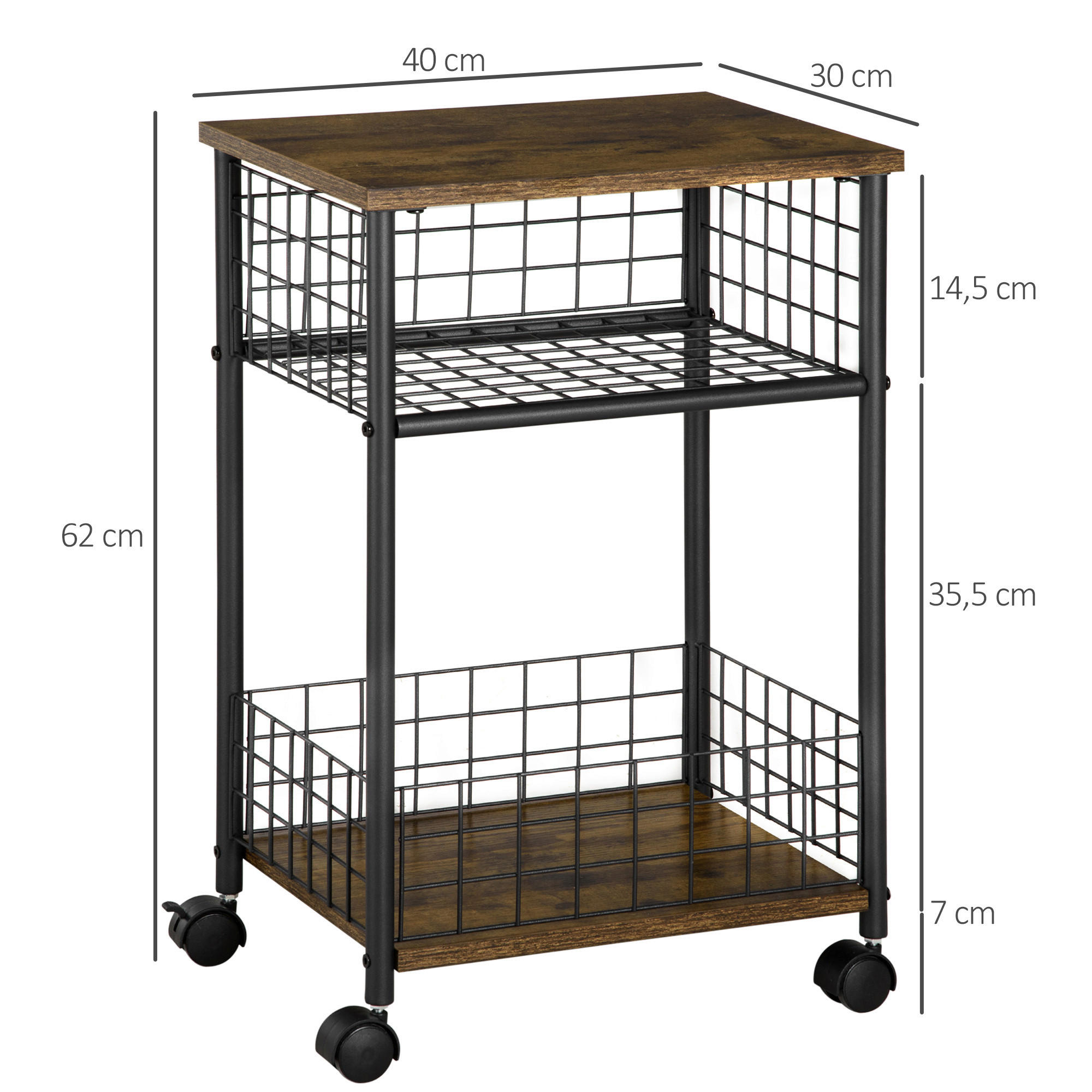 HOMCOM Küchenwagen braun Spanplatte B/H/L: ca. 30x40x62 cm Küchenwagen - braun (62,00/30,00/40,00cm) - HOMCOM