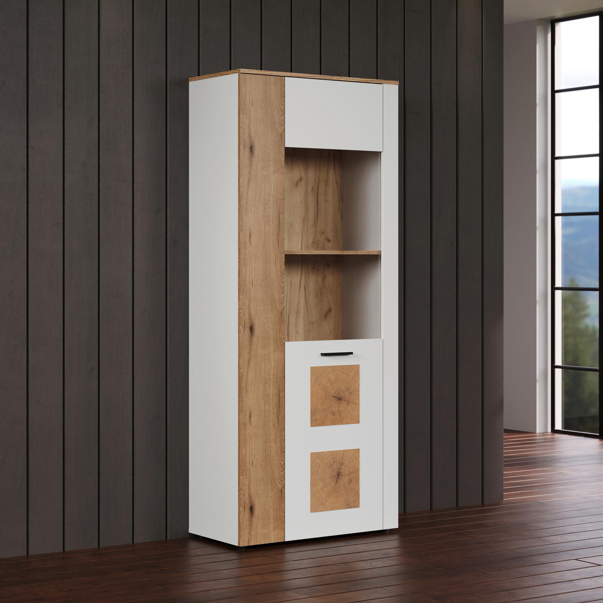 Vitrine Vitoria weiß Eiche Evoke Coast Nachbildung B/H/T: ca. 80x195x42 cm Vitoria - Eiche/weiß (80,00/195,00/42,00cm)