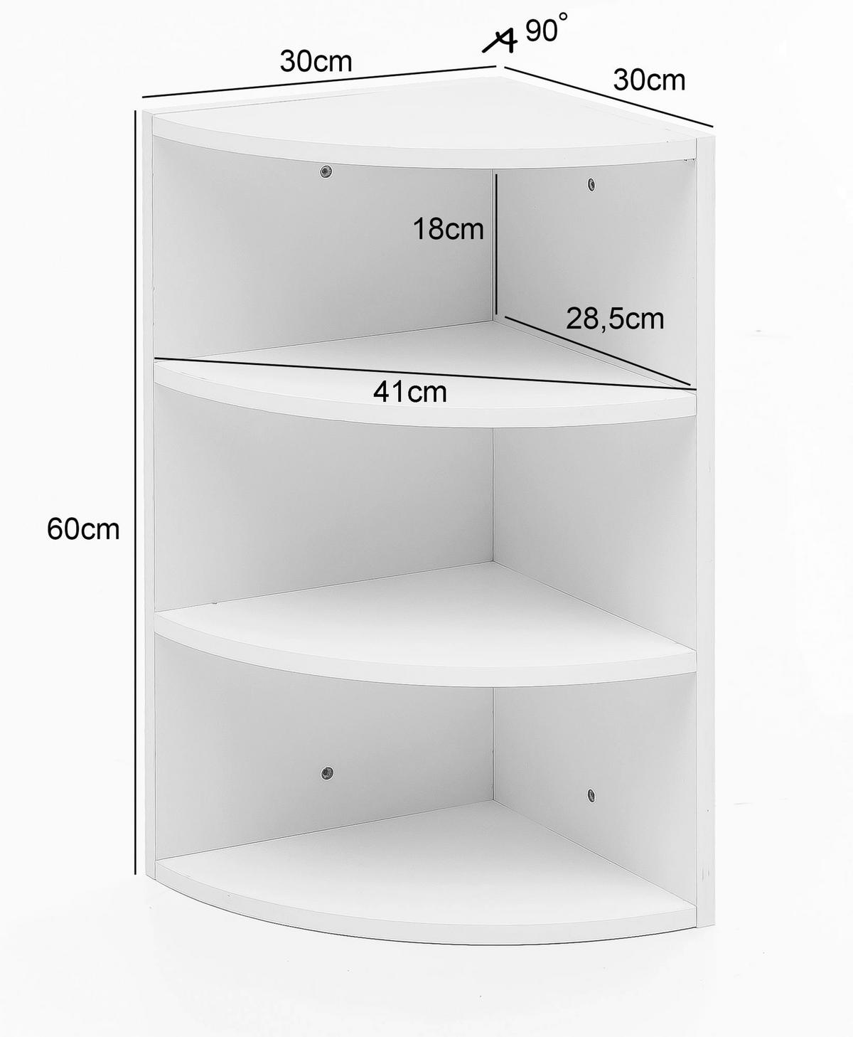 Eckregal weiß B/H/T: ca. 30x60x30 cm Eckregal - weiß (30,00/60,00/30,00cm) - Wohnling