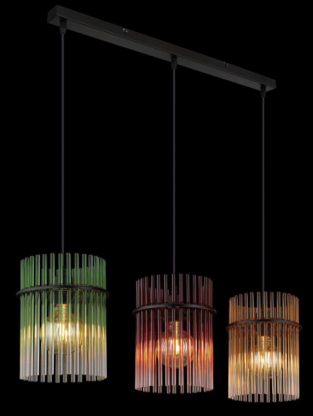 GLOBO Hängeleuchte schwarz grün rot gelb Metall Glas B/H/L: ca. 22x9,5x86,5 cm E27 3 Brennstellen Hängeleuchte-Gorley - gelb/rot (86,50/22,00/9,50cm) - GLOBO