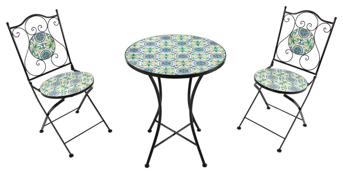 AXI Outdoor Living Bistroset Amélie Mosaik blau Metall B/H/L: ca. 60x92x60 cm Amélie Mosaik - blau/gelb (60,00/60,00/92,00cm) - AXI Outdoor Living