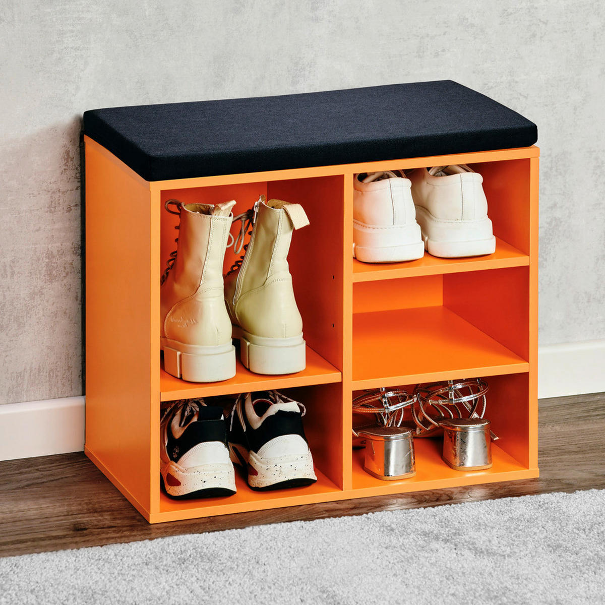 Kesper Schuhregal orange Spanplatte B/H/T: ca. 51,5x48x29,5 cm Schuhregal_mit_Sitzkissen - orange (51,50/48,00/29,50cm) - Kesper