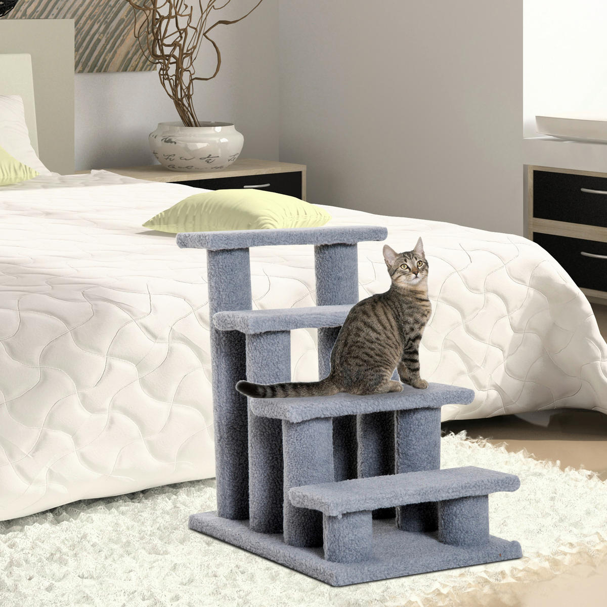 PawHut Katzentreppe grau Spanplatte B/H/L: ca. 43x60x64 cm Katzentreppe - grau (64,00/43,00/60,00cm) - PawHut