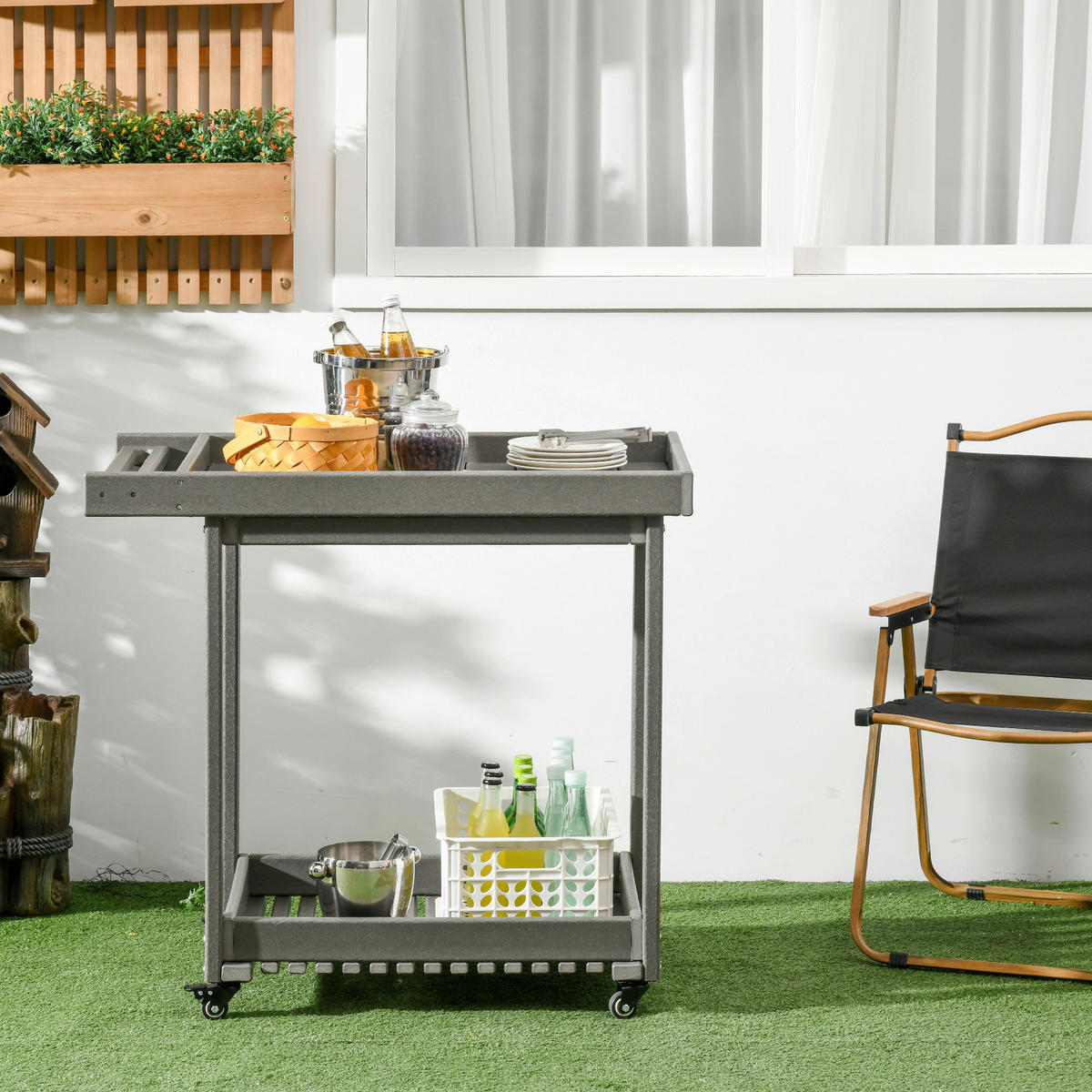 Outsunny Servierwagen dunkelgrau Kunststoff B/H/L: ca. 50x80x87 cm Servierwagen - dunkelgrau (87,00/50,00/80,00cm) - Outsunny