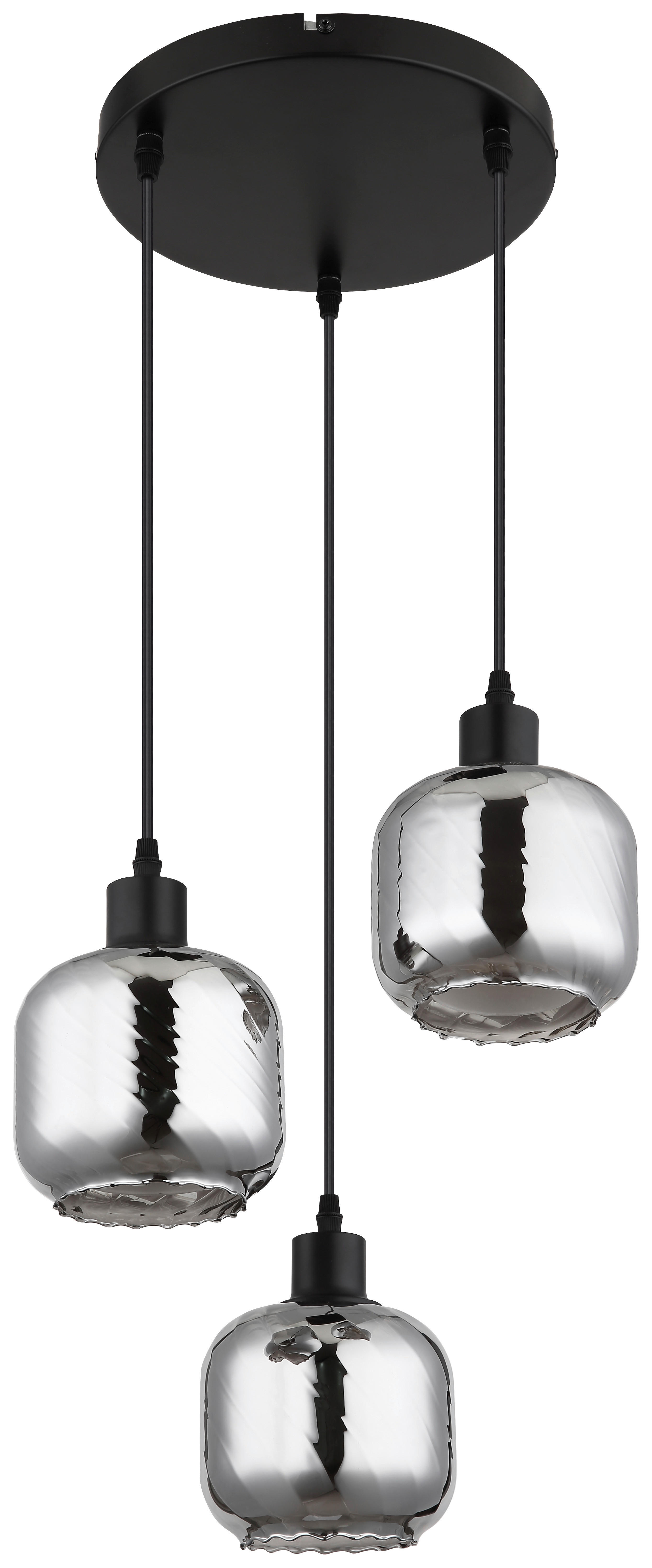 GLOBO Pendelleuchte Rauch mattschwarz Glas Metall H/D: ca. 120x35 cm E27 3 Brennstellen Xia - mattschwarz/Rauch (35,00/120,00cm) - GLOBO