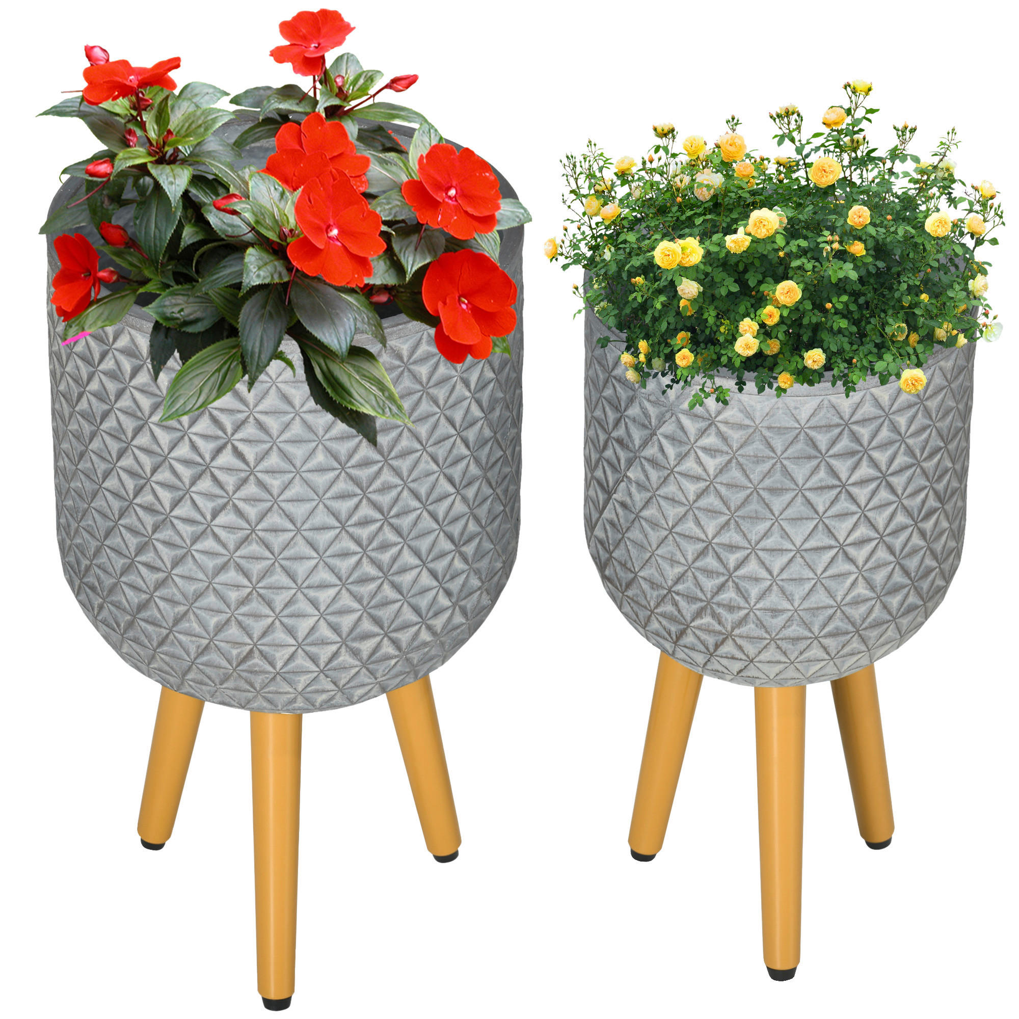 Outsunny Blumentöpfe-Set grau Polypropylen B/H/L: ca. 30x52x30 cm Blumentöpfe-Set - grau (30,00/30,00/52,00cm) - Outsunny