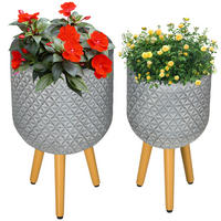 Outsunny Blumentöpfe-Set grau Polypropylen B/H/L: ca. 30x52x30 cm Blumentöpfe-Set - grau (30,00/30,00/52,00cm) - Outsunny