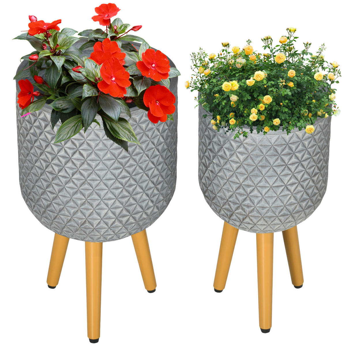 Outsunny Blumentöpfe-Set grau Polypropylen B/H/L: ca. 30x52x30 cm Blumentöpfe-Set - grau (30,00/30,00/52,00cm) - Outsunny