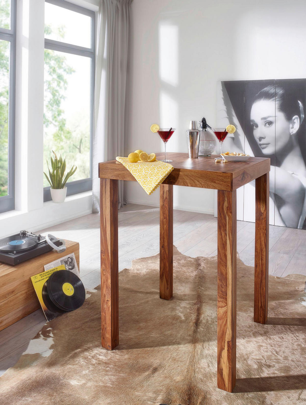 Bartisch natur Echtholz B/H/T: ca. 80x110x80 cm Bartisch - natur (80,00/110,00/80,00cm) - Wohnling