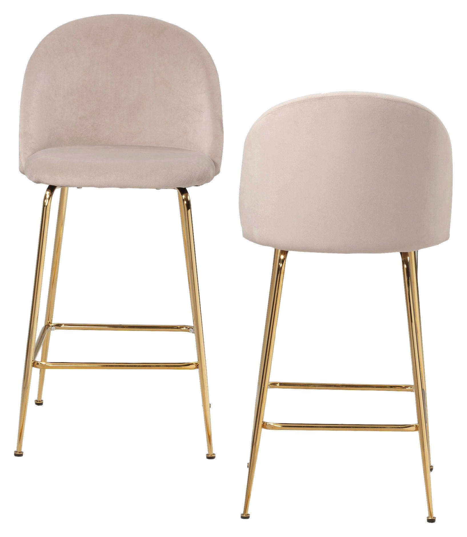 Barhocker 2er Set beige messing Samt Eisen 2er Set - beige/messing - Wohnling