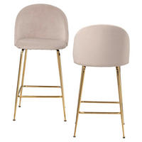 Barhocker 2er Set beige messing Samt Eisen 2er Set - beige/messing - Wohnling