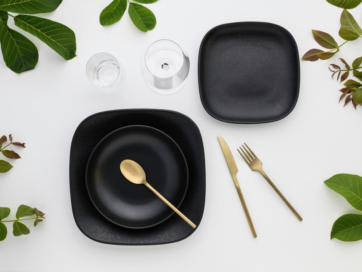 CreaTable Tafelservice Magic Black schwarz Steinzeug 12 tlg. Magic Black - schwarz - CreaTable