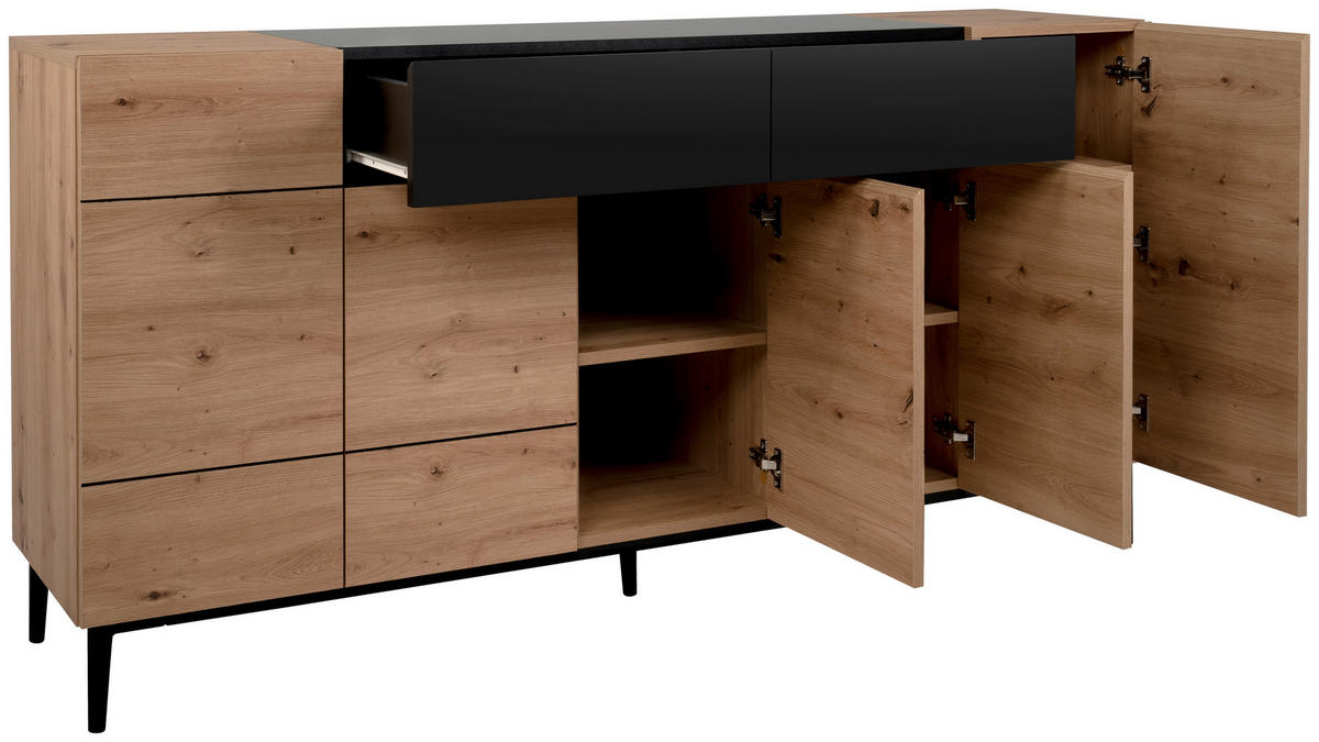 Sideboard Nola Eiche Artisan Nachbildung schwarz B/H/T: ca. 180x90x42 cm Nola - Eiche/schwarz (180,00/90,00/42,00cm)