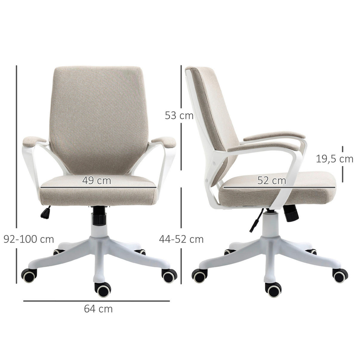 Drehstuhl 921-536BG beige weiß 921-536BG - beige/weiß (62,00/92,00/69,00cm) - Vinsetto